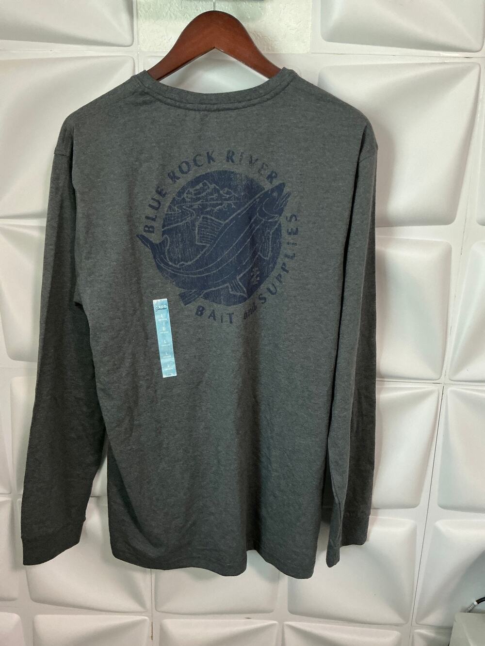 New Izod Saltwater Charcoal Gray Long Sleeve Graphic T-Shirt Men's Size Large